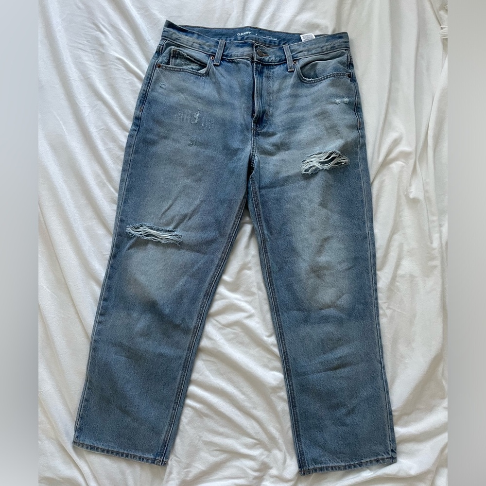 Old Navy high rise slouchy straight medium distressed wash size 8